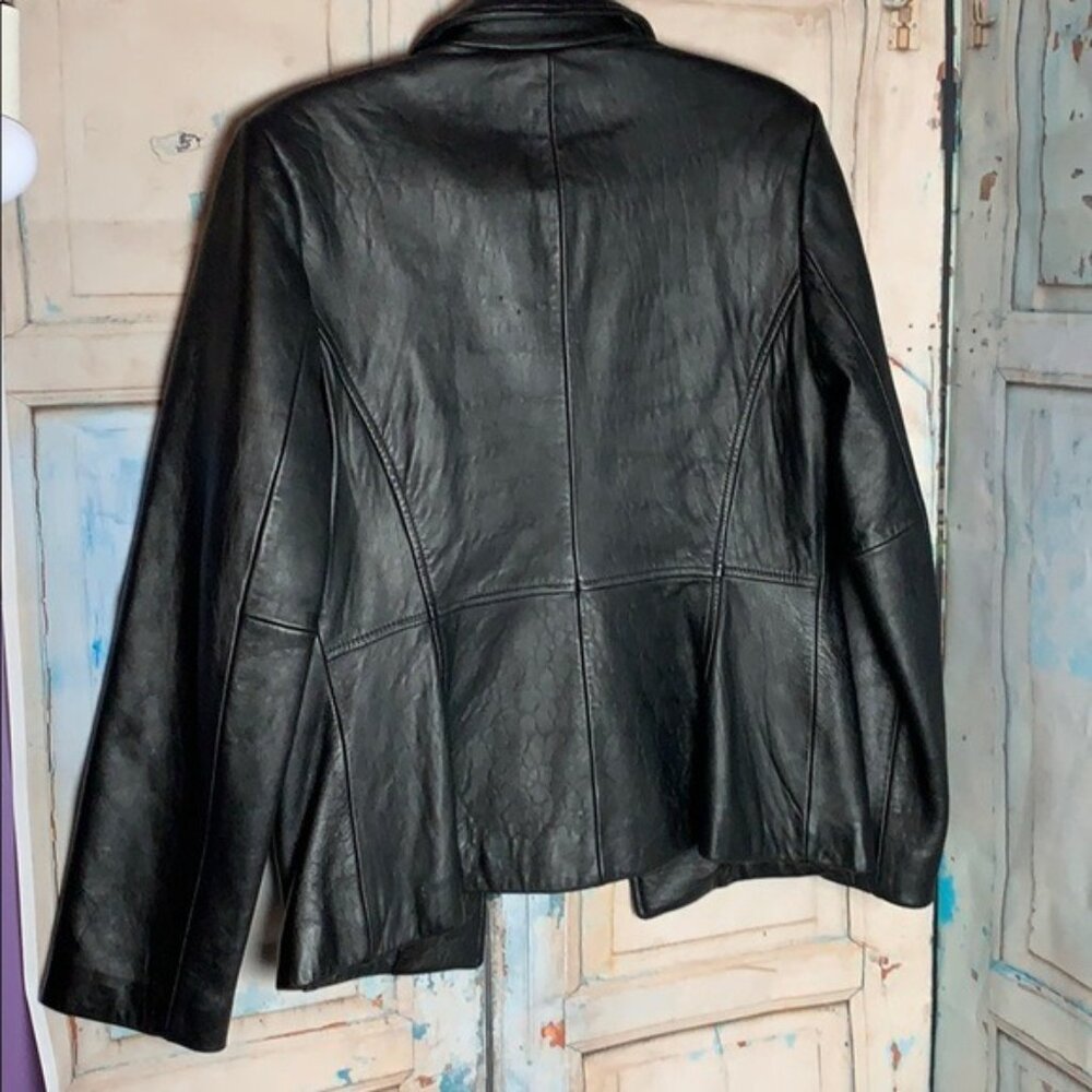 Fourteen Zero Womens Genuine Leather Black Fitted Jacket M Button Front - Picture 6 of 9